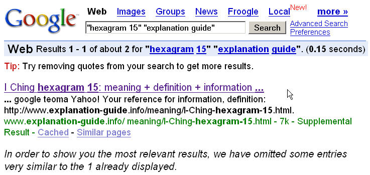 Google search for hexagram 15