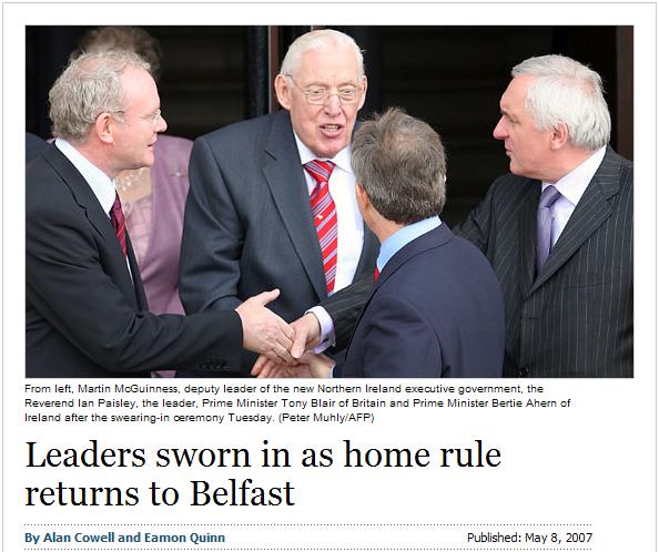 Leaders sworn in as home rule returns to Belfast