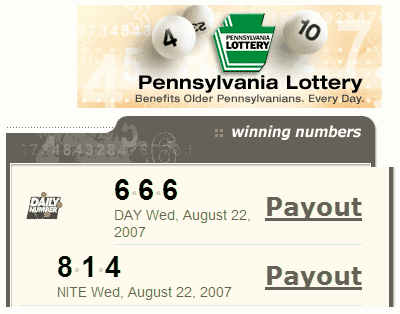 PA Lottery Aug. 22, 2007: Mid-day 666, Evening 814