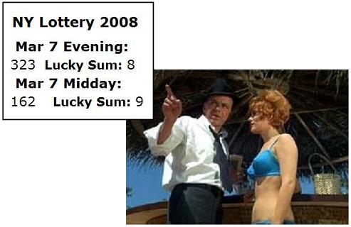 Tony Rome, Jill St. John, and NY Lottery for March 7, 2008: Mid-day 162, Evening 323