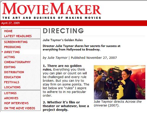 Julie Taymor's 10 golden rules of directing