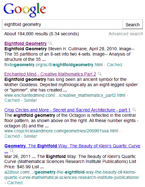 IMAGE- Google search for 'eightfold geometry,' April 15, 2011
