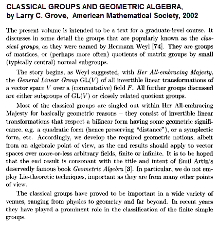 IMAGE- From preface to Larry C. Grove, 'Classical Groups and Geometric Algebra