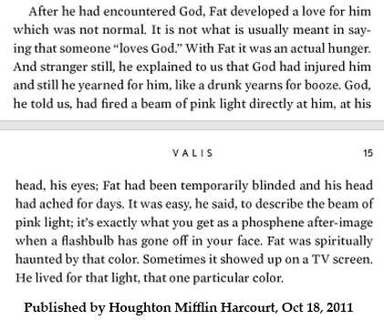 Beam of pink light in Philip K. Dick's 'VALIS'