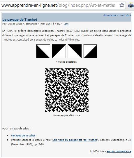 IMAGE- French weblog post on Truchet tiles dated May 1st, 2011