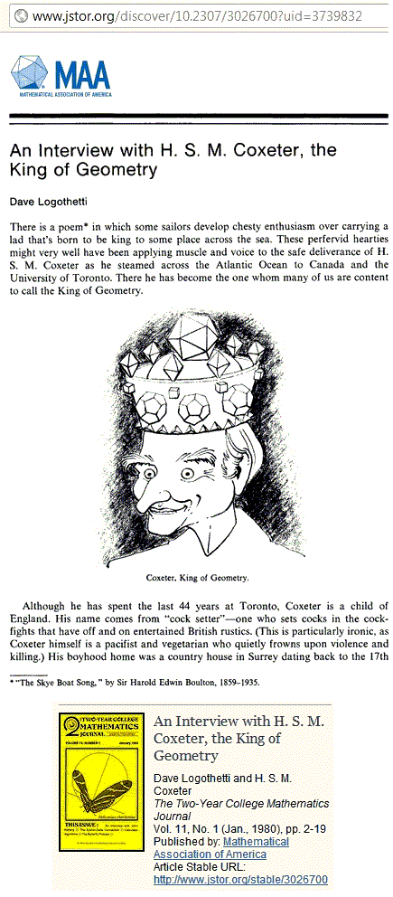 IMAGE- Coxeter as King of Geometry
