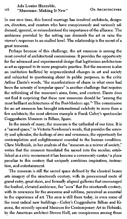 IMAGE- Ada Louise Huxtable quotes Arthur Danto on 'tempular space'