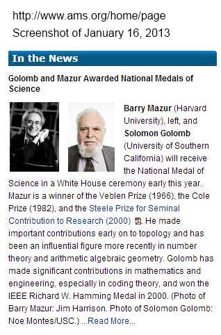 IMAGE- Golomb and Mazur awarded National Medals of Science
