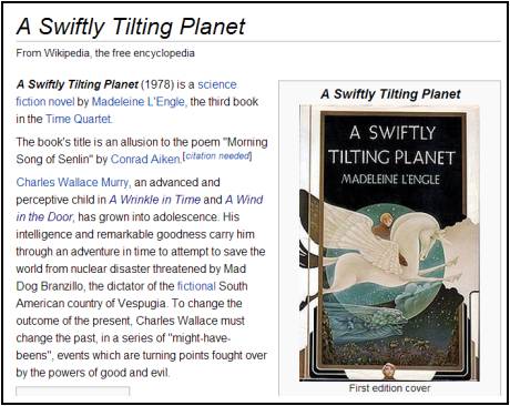 IMAGE- Wikipedia: Citation needed for Aiken as source of 'Swiftly Tilting Planet' title