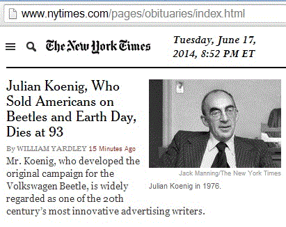 IMAGE- NY Times obituary for Julian Koenig