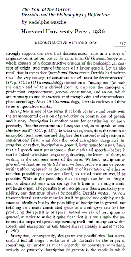 IMAGE- Harvard University Press, 1986 - A page on Derrida's 'inscription'