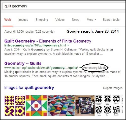 IMAGE- Search for 'quilt geometry' yields a result from Annenberg Media.