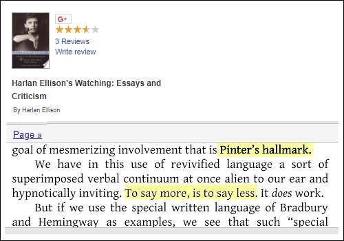 'Pinter's hallmark,' according to Harlan Ellison