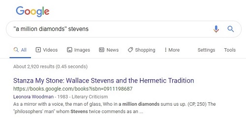 Wallace Stevens's 'a million diamonds' quote in Woodman's 'Stanza My Stone'