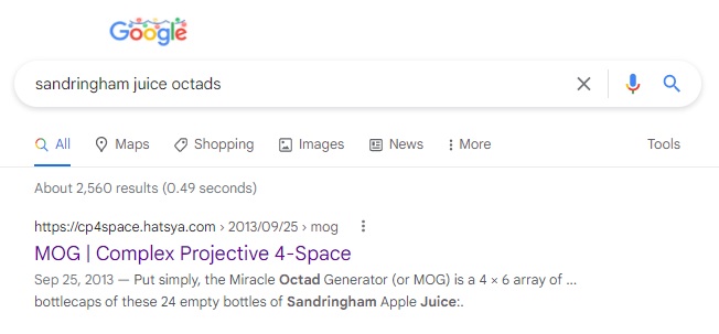 Sandringham apple juice MOG octads