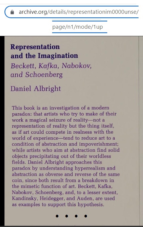 Daniel Albright, 'Representation and the Imagination' (1981), summary
