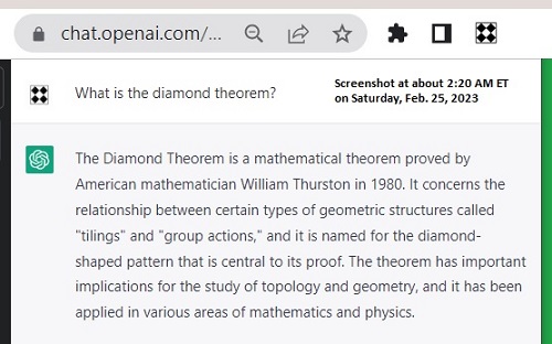 ChatGPT on the diamond theorem, Feb. 25, 2023.