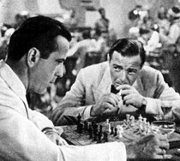 Bogart and Lorre in 'Casablanca' with chessboard and cocktail