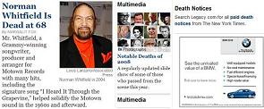 NY Times obituaries, Sept. 19, 2008, starring Norman Whitfield