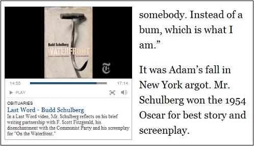 Hook on cover of Budd Schulberg's novel 'Waterfront' (NY Times obituary, detail)