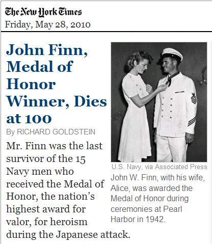 John Finn, Medal of Honor veteran of Pearl Harbor, dies at 100